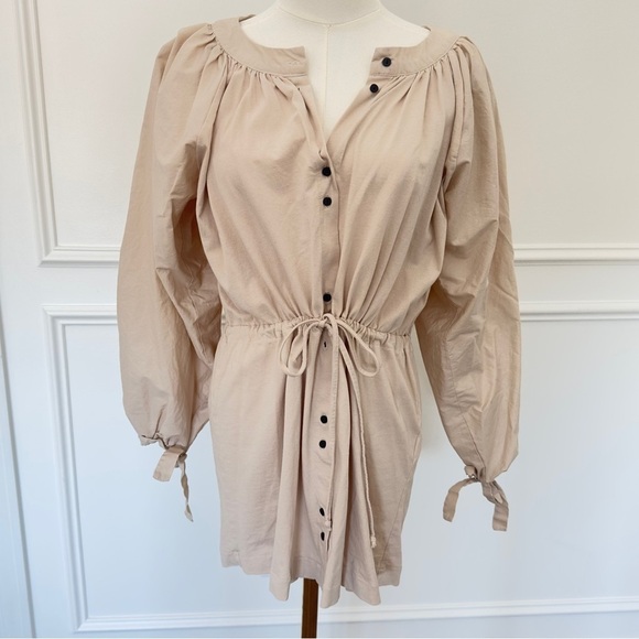 Zara Boho Cream Balloon Sleeves Buttons Mini Shirt Women's Dress Small - Picture 4 of 8